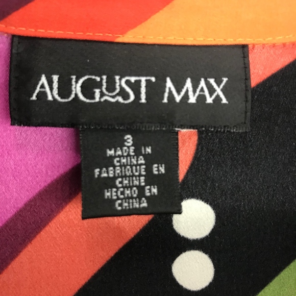 August Max 100% Silk Retro Print Button Up Blouse - Picture 4 of 8